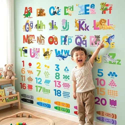 DECOWALL Educational Alphabet Numbers Wall Stickers Decals ABC (DS9-8091)