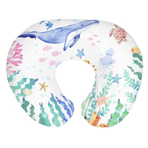 Colorful Ocean Animals Baby Nursing Pillow Covers for Boy Girl Whale Turtle Jellyfish Sea Horse Weeds Nursery Slipcovers for Breastfeeding Pillows Marine Life Soft Stretchy Cover for Newborn Infant