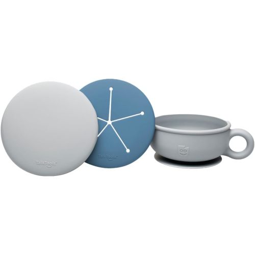 TalkTools Itsy Bowl with Locking Lid - Platinum grade silicone with Volume Lines, Curved Walls for Easy Scooping - for Babies, Toddlers, Children, and Elderly - Snack Cup Lid Accessory (Ocean)