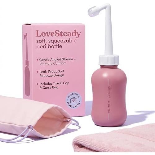 LoveSteady Peri Bottle – Upside Down Portable Peribottle with Soft, BPA-Free Design – Postpartum Peri Bottle for Vaginal & C-Section Recovery – Labor & Delivery Essentials for Hospital & Home Use