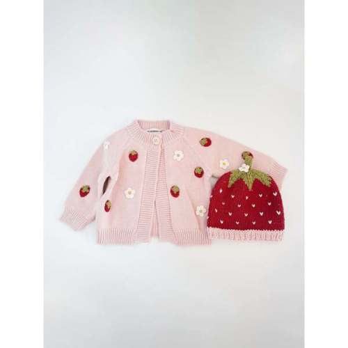 Cotton Strawberry Flower Cardigan and Hat Set, Blush - The Blueberry Hill | Maisonette