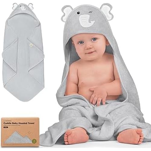 KeaBabies Hooded Baby Towel for Newborn - Viscose Derived from Bamboo Large Baby Bath Towels with Hood for Boys, Girls, Toddler, Extra Absorbent & Soft Newborn Bath Essentials (Elephant, Petite)