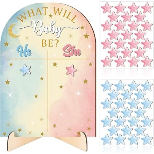 Twinkle Twinkle Little Star Gender Reveal Decoration Wooden Voting Board Sign with Stand Star Gender Reveal Game Baby Shower Party Decoration Team Boy or Girl Cast Your Vote Guess Game