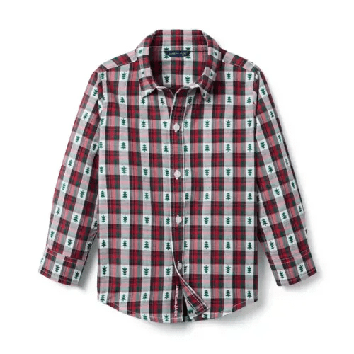 Boy Jet Ivory Tree Tartan The Holiday Tartan Shirt by Janie and Jack