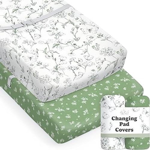 Baby Changing Pad Cover 2-Pack for Boys, Girls (Butterfly Garden) - Premium Fitted Sheets Baby Diaper Changing Table Cover - Buttery Soft Cotton Blend