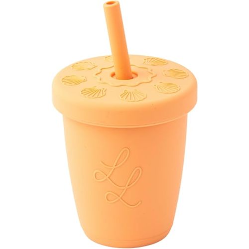 Nontoxic Silicone Straw Cup - European LFGB-Certified Nontoxic Silicone - BPA & PFAS Free - Secure Snap-Fit Lid - Easy to Clean and Dishwasher Safe - (4.5 oz) (Peach)
