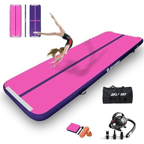 AKSPORT Gymnastics Air Mat Tumble Track Tumbling Mat Inflatable Floor Mats with Air Pump for Home Use/Tumble/Gym/Training/Cheerleading/Parkour/Beach/Park/Water