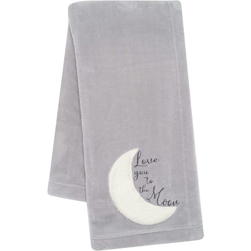 Lambs & Ivy Goodnight Moon Gray Appliqued and Embroidered Fleece Baby Blanket