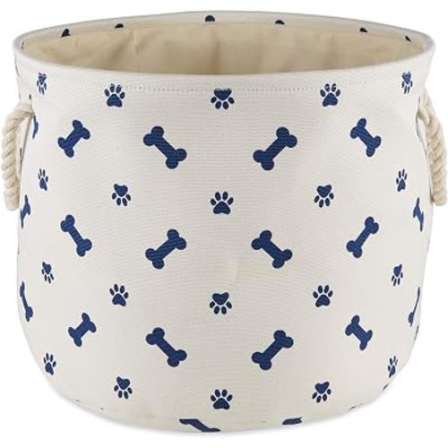 Bone Dry 5511 Pet Storage Collection Paw and Bone Print, Medium Round, Nautical Blue