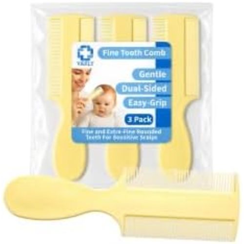 Vakly Fine Tooth Comb (3 Pack) – Double-Sided Baby Comb with Handle, Extra Fine Lice & Dandruff Comb for Cradle Cap, Newborns, Toddlers & Adults