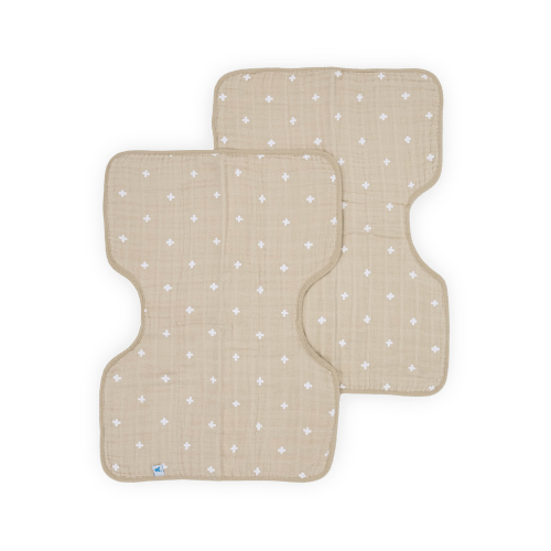 Cotton Muslin Burp Cloth 2 Pack - Taupe Cross