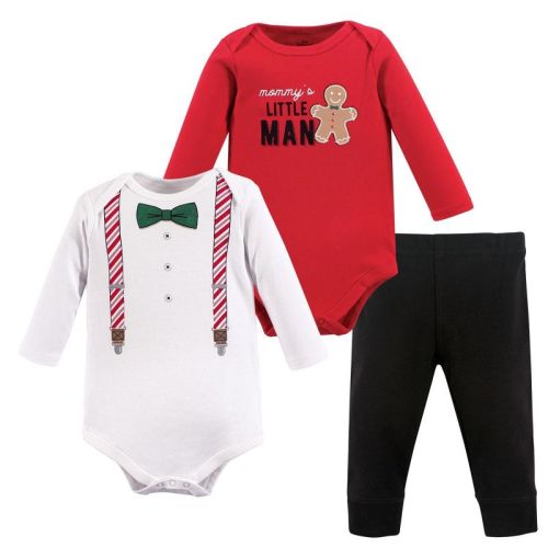 Little Treasure Baby Boy Cotton Bodysuit and Pant Set, Christmas Suspenders, 0-3 Months