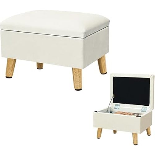 lumizone Small Ottoman with Storage Footstool Compact Foot Rest Stool for Living Room Under-Desk Entryway or Bedroom 10.63" Low-Height Storage Ottoman Cube Lightweight & Stylish (Beige)