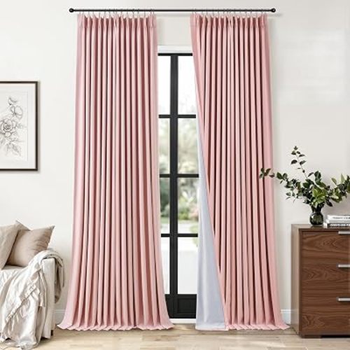 Jowels Pink Pinch Pleated Linen Blackout Curtains 108 inch Long 2 Panels