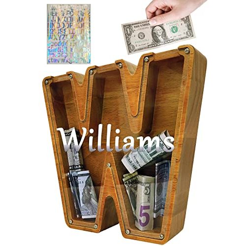 Sulevalt Personalized Piggy Bank for Boys Girls Large Piggy Bank 9.1 Inch with DIY Laser Stickers, Savings Piggy Bank for Kids Toddler Alcancias De Dinero para Adultos Decor Perfect Unique Gift (W)