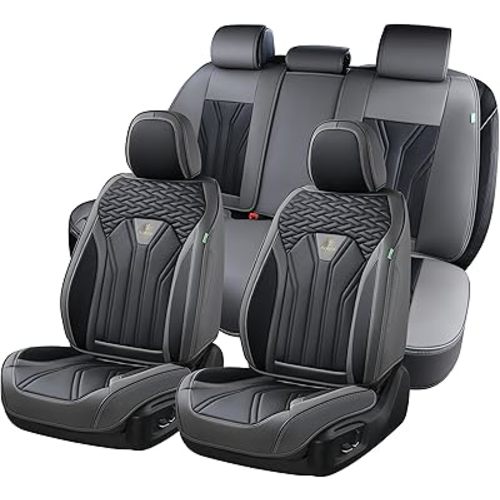 FLORICH Leather Seat Covers, Seat Covers Full Set, Car Seat Protectors 5 Seats, Automotive Seat Covers Fit for Most Cars Trucks SUV- Gray&Black