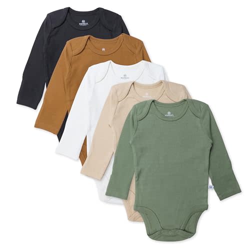 HonestBaby baby-boys 5-pack Long Sleeve Bodysuits One-piece 100% Organic Cotton for Infant Baby Boys