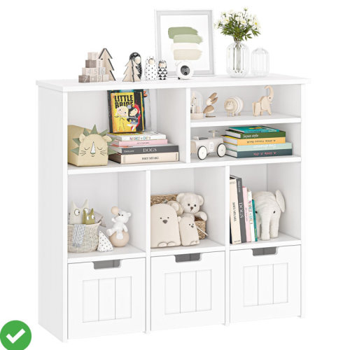 Harriet Bee Toy Storage Bookcase with 3 Movable Drawers, Hidden Wheels, White Organizer for Playroom or Bedroom | Wayfair