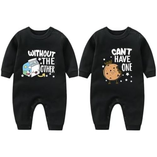 YSCULBUTOL Baby Twins Bodysuits Milk Cookies Matching Rompers Cotton Long Sleeve Newborn Jumpsuit Funny Twin Outfit 0-12M