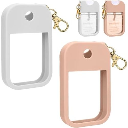 AIERSA Hand Sanitizer Spray Case Compatible with Touchland, Silicone Hand Sanitizer Case Holder with Keychain for Touch Land Mist Case 1FL. OZ -Blush Beige+White