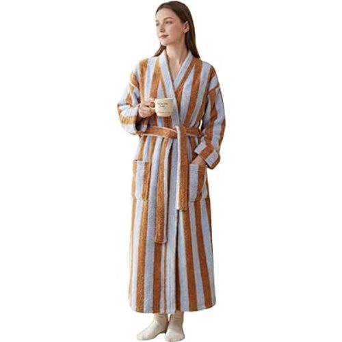 Womens Plush Robes Long Soft Fluffy Bathrobe Bathrobe With Pocket Belt Warm Robes