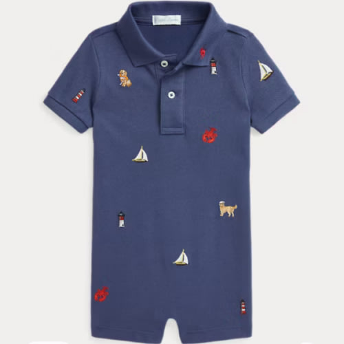 Embroidered Cotton Mesh Polo Shortall