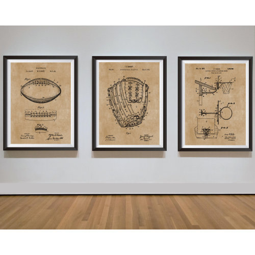Set of 3 Sports Posters Patent Prints Football Baseball Basketball Sports Fan Gift Wall Art Instant Downloadable Printable
