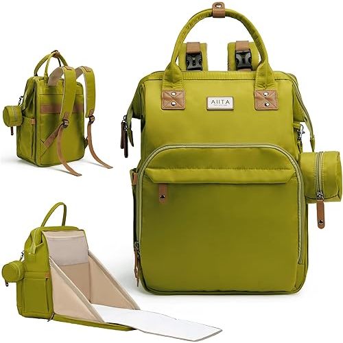 Diaper Bag Backpack, Multifunction Diaper Bag with Changing Station, Stylish Baby Bags, Large Unisex Diaper Backpack for Mom and Dad, Baby Registry Search, Portable Changing Pad – Yellow Green