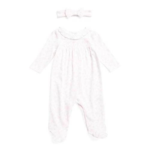 Newborn Girls Pima Cotton Smocked Yoke Coveralls With Headband | Kids & Baby | TJ Maxx