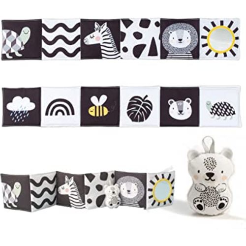 Taf Toys Newborn Soft Activity Book Black & White High Contrast Baby Book Infant Sensory Toys Tummy Time Soft Cloth Books for Babies Textured Fabric Crinkling Shapes Patterns 0-12 Months Newborn Toys