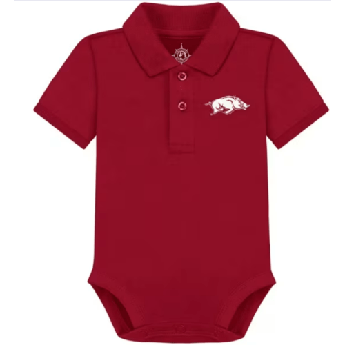 Arkansas Razorbacks CARDINAL Baby Primary Logo Creeper Polo Romper