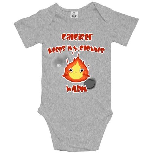 TErrifichy Cute Calcifer Keeps My Clothes Warm Baby Short Sleeve Bodysuit Infant Playsuit, 18-24 Months, Black
