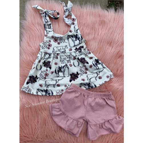Cowgirl life tie tank and shorts set