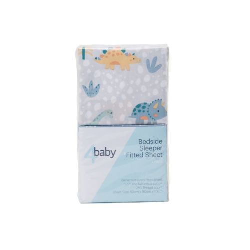 4Baby Percale Bedside Sleeper Fitted Sheet 2 Pack Dinosnores