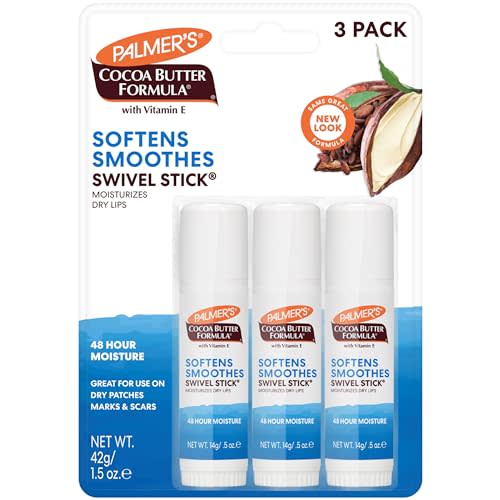 Palmer's Cocoa Butter Formula Moisturizing Swivel Stick with Vitamin E, Lip Balm for Valentine's Day, Face & Body Moisturizer Stick, Ideal for Treating Dry Skin Patches (Pack of 3)