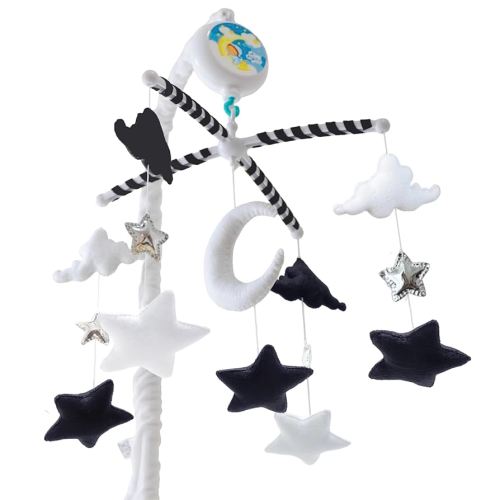 Starry Night Mobile - Cloud and Star Mobile with 12 Piano Lullabies - Black and White Baby Crib Mobile for Boys & Girls