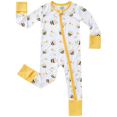 pureborn Baby Sleeper Viscose from Bamboo Zipper Footies Pjs 0-24 Months | Buttery soft, 2 way zipper, breathable, infant boy girl, fold-over mittens & foot cuffs, all-season, comfort, snug, unisex