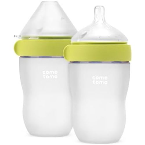 Comotomo (Gen 2) Silicone Baby Bottle, Green, 8oz, 2-Pack