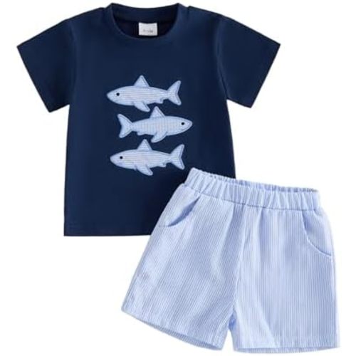 Kavousa Toddler Boy Summer Outfits Baby Boy Animal Print Short Sleeves T-Shirt Plaid Shorts Set Infant Boy Clothes Set