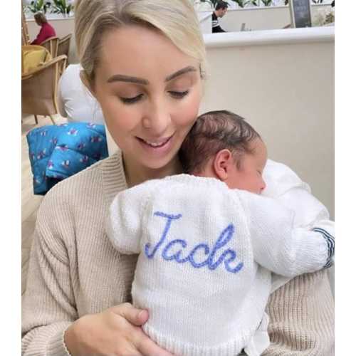 3-6 Months Personalised Named Hand Knitted Baby Cardigan. Embroidered. Special gift or keepsake.