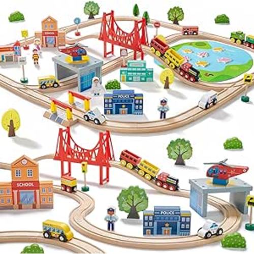 Tiny Land 110PCS Wooden Train Set