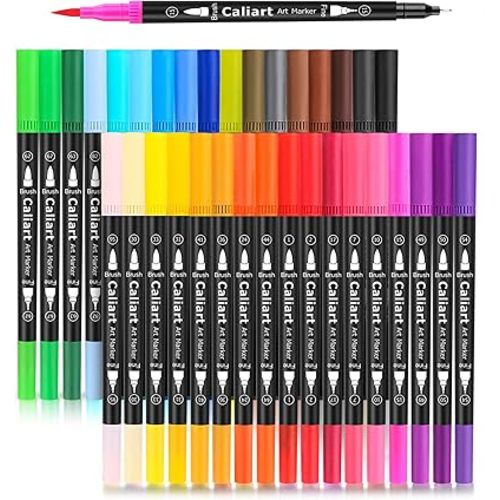 Caliart 34 Double Tip Brush Pens Art Markers for Adult Coloring Books