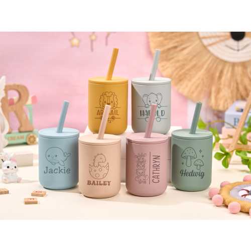 Personalized Silicone Cup With Handel, Custom Silicone Cup With Straw, Baby Easter Engraved Sippy Cup,Baby Shower Gift, Toddler Training Cup