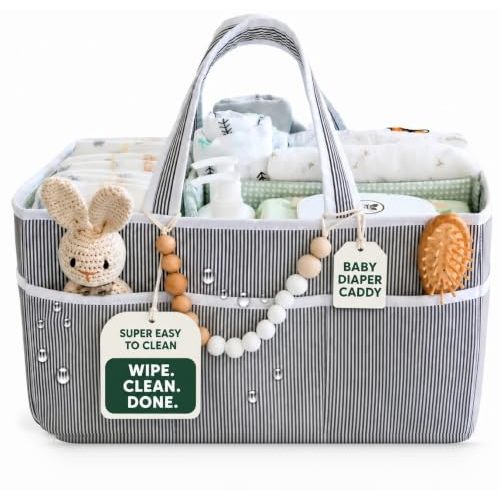 Baby Diaper Caddy Organizer - Large Tote Bag for Newborn essentials Boy or Girl - Baby Shower Basket - Nursery Must Haves - Registry Favorites - Newborn Caddie Car Organizer