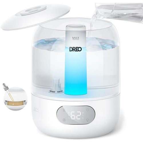DREO Humidifiers for Bedroom, 3L Top Fill 30H & 26dB Quiet Runtime for Large Room, Cool Mist Ultrasonic Humidifier with Humidity Sensor, Night Light for Home, Baby, Nursery, Plants, New Edition