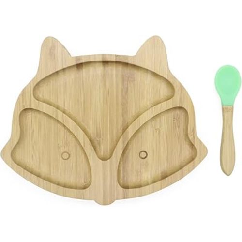 Fox Shaped Suction Bamboo Plate with Spoon