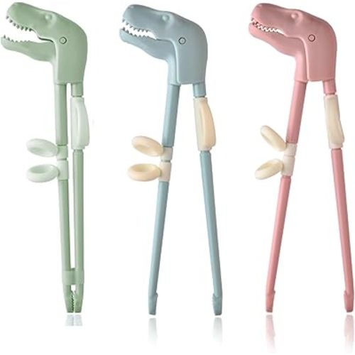 Kids Training Chopsticks, ChaLeeMOO Reusable Dinosaur Trainer Chopsticks Helper Set, Cute T-Rex Kids Utensils, Both for Right-handed and Left-handed Also Great for Adults to Use, 3 Pairs BPA Free