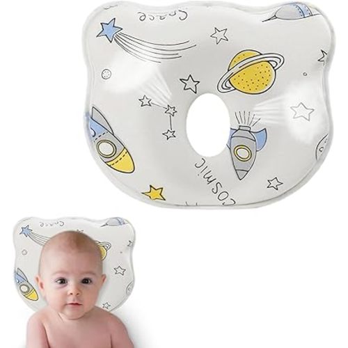 Baby Pillow,Cute Cartoon Bear Soft and Cozy Shaping Pillow, Breathable Bedding Set for Infants for Small Boys and Girls Prevent Flat Head