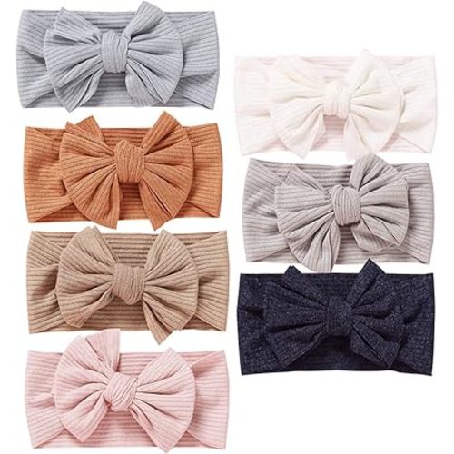 Baby Girls Headbands with Bows Handmade Hair Accessories Stretchy Hairbands for Newborn Infant Toddler Baby Essentials (Figure 7pcs)