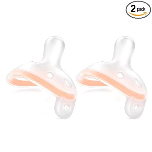 Garkoko Breast-Like Baby Pacifier 0–6 Months (2-Pack), One-Piece Silicone Binky with PPSU Anti-Swallowing Ring, BPA-Free Natural Feel for Newborn & Breastfed Babies, Seamless Feeding Transition